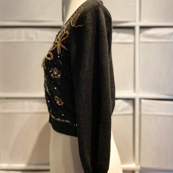 Forever 21 Black Cropped Cardigan with Gold Beaded Detail - Picture 3 of 8